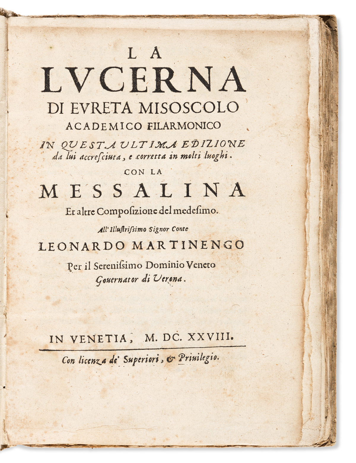 Pona, Francesco (1594-1655) La Lucerna di Eureta Misoscolo Academico Filarmonico.